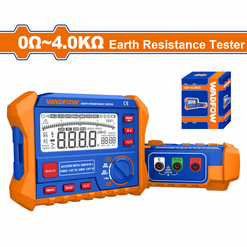 Medidor de resistencia a tierra 0Ω~ 4.0KΩ. Modo 2 polos y 3 polos. Pantalla digital y analógica.