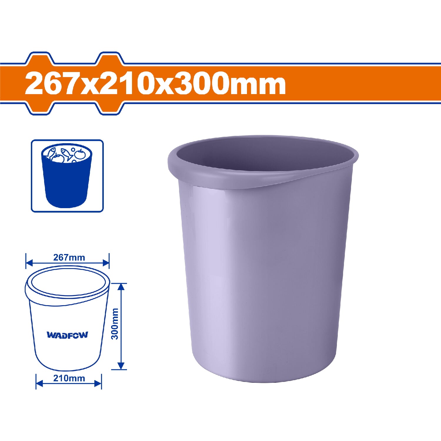 Cubo de Basura 267x210x300mm. Ideal para botar desechos. Peso: 319g. Material resistente. Balde