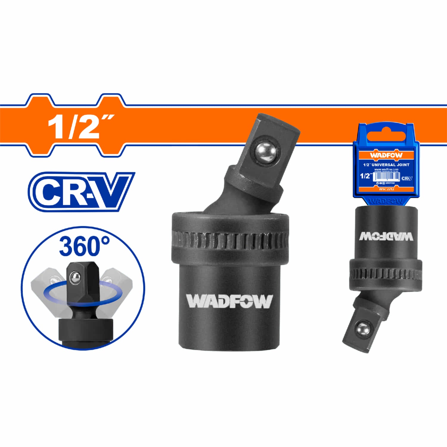 Junta universal de 1/2" de impacto, Material: Cr-V Tratamiento térmico. Extrusión en frío. Junta giratoria.