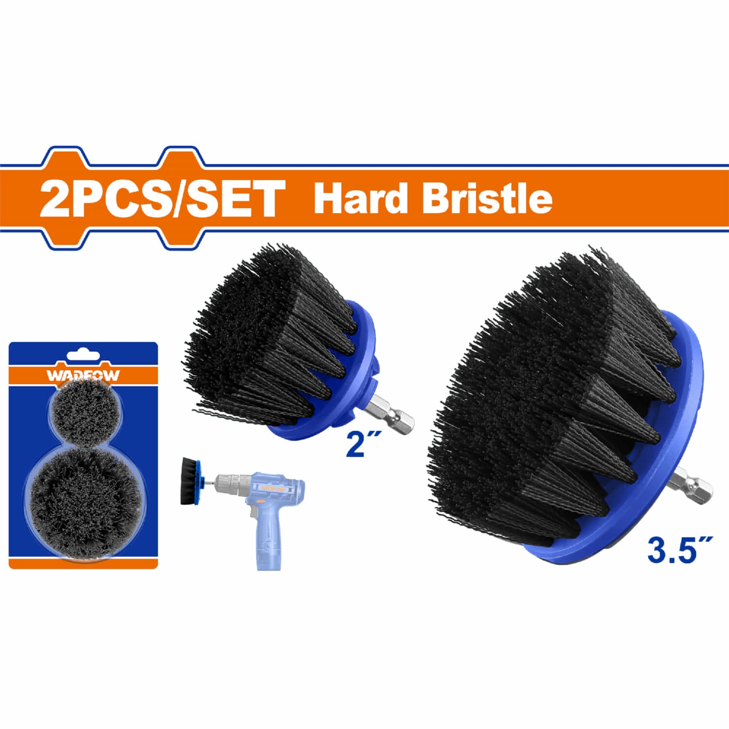 Cepillos cerdas duras 2" y 3.5" Set 2 pzas. Ideal: Albañilería, hormigón. Vástago 1/4" hexagonal.