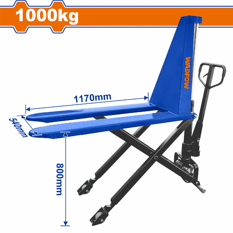 Transpaleta Manual de Tijera 1000Kg. Apilador jack pallet manual carretilla elevadora Alt. Min\Max: 85-800mm.