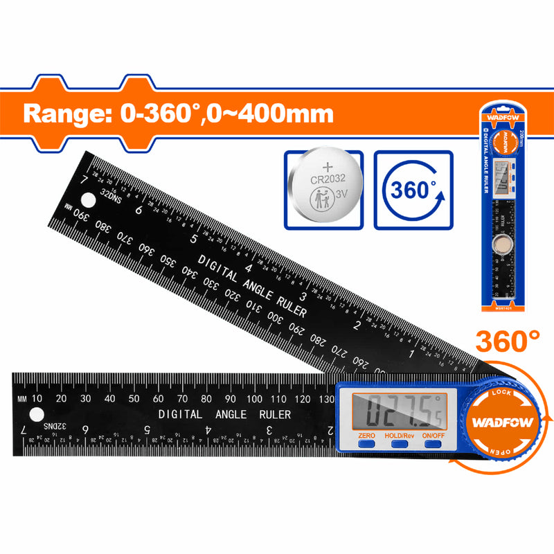 Regla angular digital de 360º. Pantalla LCD. Lectura:0.05 °, 0.1mm/0.01". Mide metros y pulgadas.