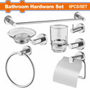 Accesorios para baño. 6 piezas. Fabricado en aleación de zinc, acero inoxidable y vidrio. Plata.