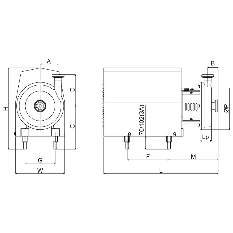3 Hp. Bomba centrifuga sanitaria 210-230V 50Htz/ 440-480V 60Htz.316L/ FPM / SIC/SIC/FPM.3A