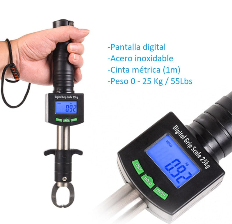 Báscula o balanza digital de gancho para pesar peces de 0 a 25 Kg / 55 Lbs