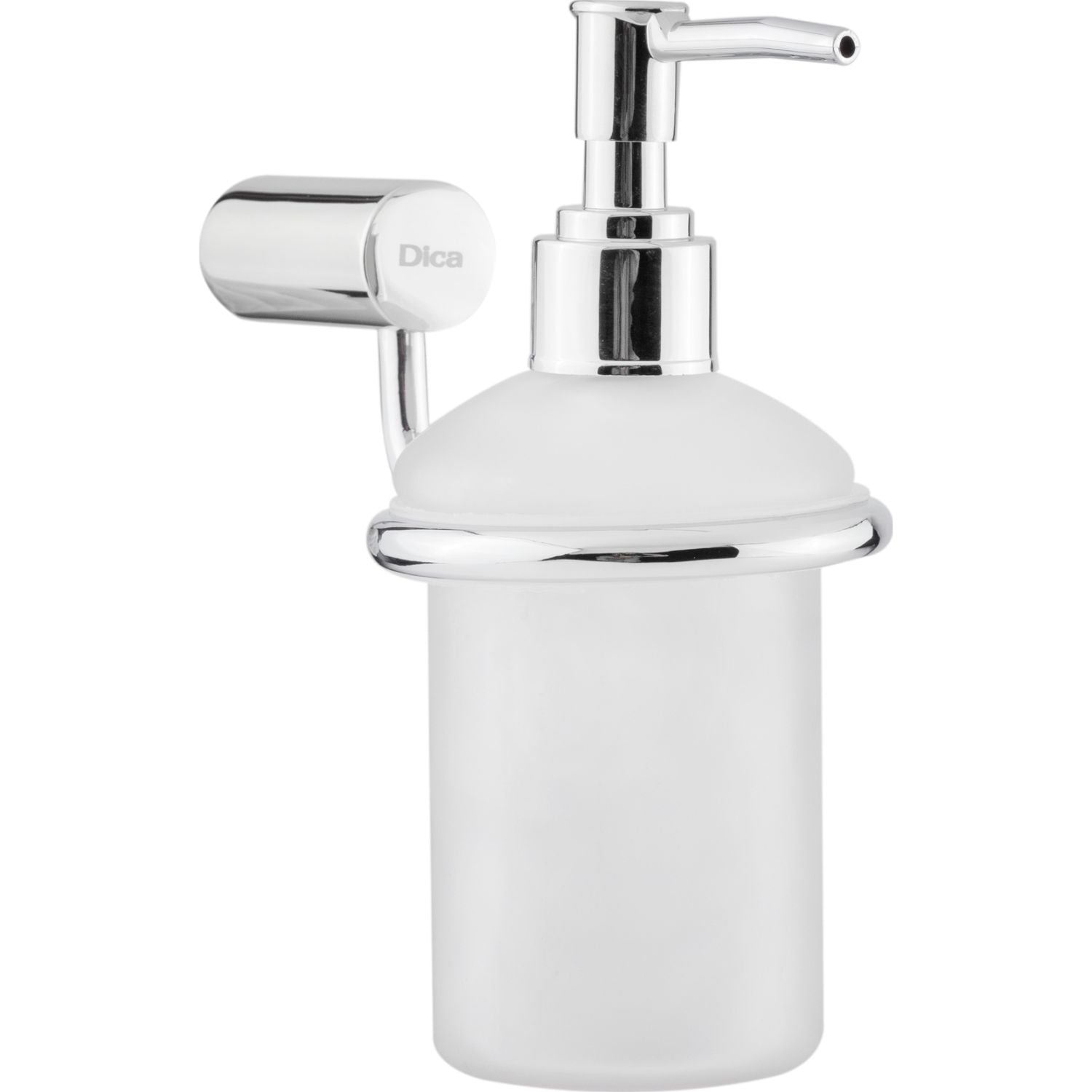 Dispensador para jabón líquido. Contenedor de vidrio y componentes metálicos.