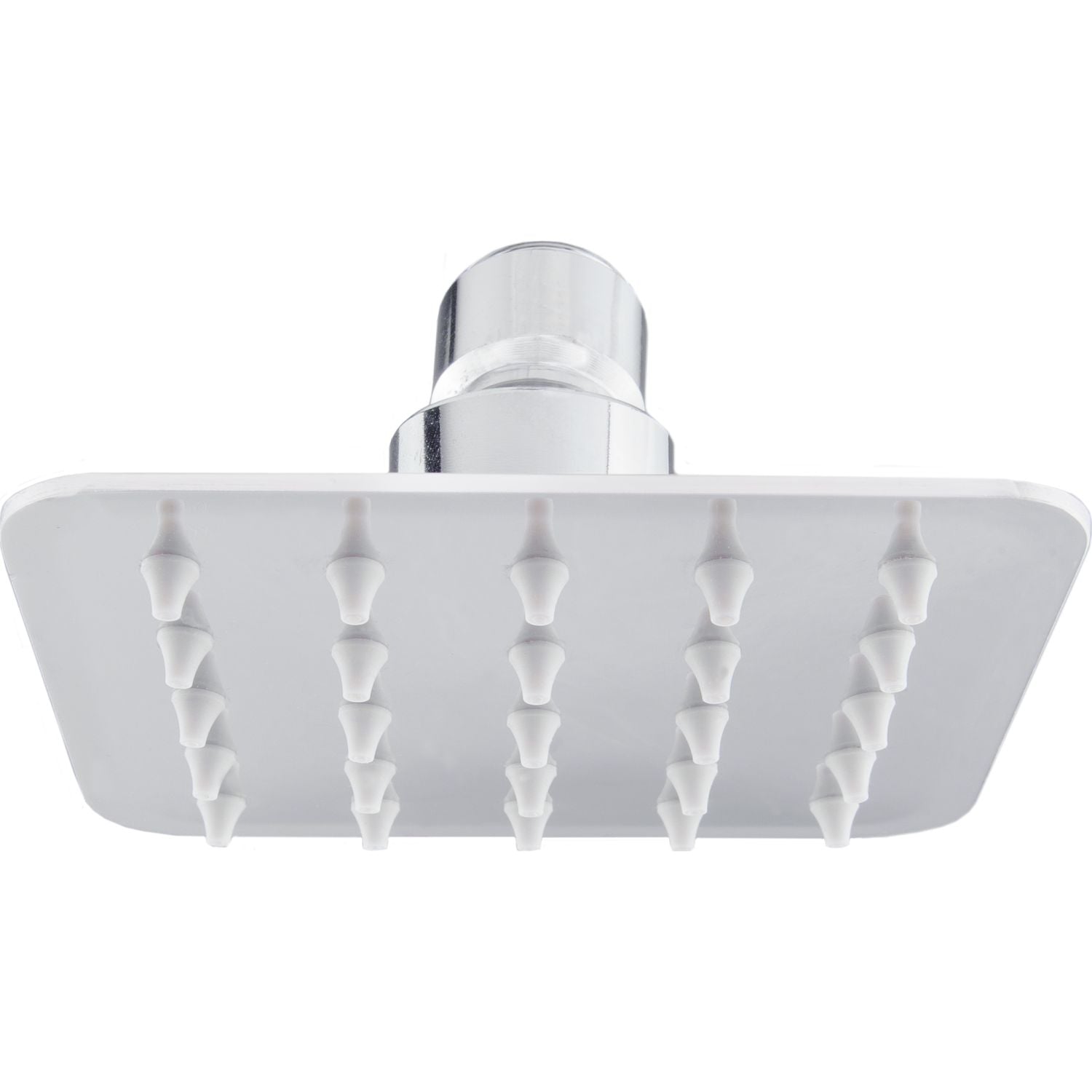 Regadera ducha de plato cuadrado de 4” sin brazo y chapetón. Cuerpo en acero inoxidable 304 .