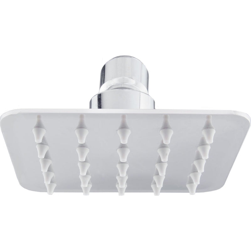 Regadera ducha de plato cuadrado de 4” sin brazo y chapetón. Cuerpo en acero inoxidable 304 .