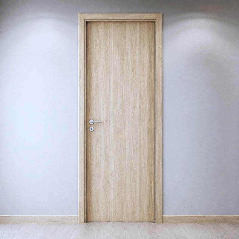 Puerta WPC 45mm madera interior Fresno Recamara 100x215cm incluye marco completo y herrajes silver. Altisima calidad y resistencia