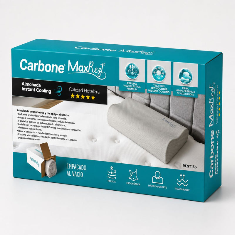 Almohada Cervical 60x35cm Carbone MaxRest 5 Estrellas con Enfriamiento Instantáneo. Alivia el Dolor y Mejora la Postura. Calidad Hotelera.