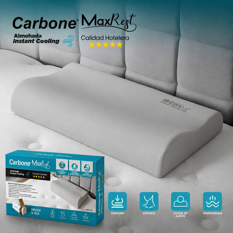 Almohada Cervical 60x35cm Carbone MaxRest 5 Estrellas con Enfriamiento Instantáneo. Alivia el Dolor y Mejora la Postura. Calidad Hotelera.