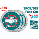 3 pzas Disco Diamante Concreto 230(9")X 22.2mm Segmentado Para Corte En Seco granito y marmol