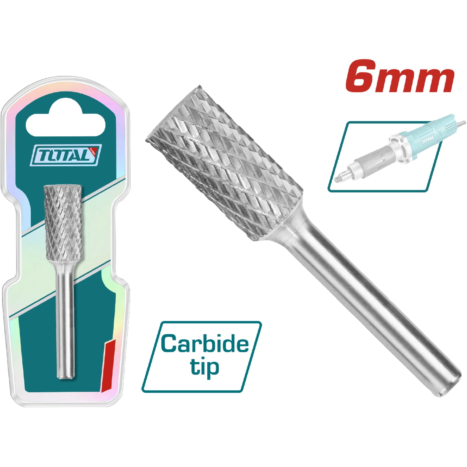 Fresa Lima Rotativa Cilíndrica de HSS. Vástago 6 mm. Doble corte.Cabeza 8 mm. Para Motortool