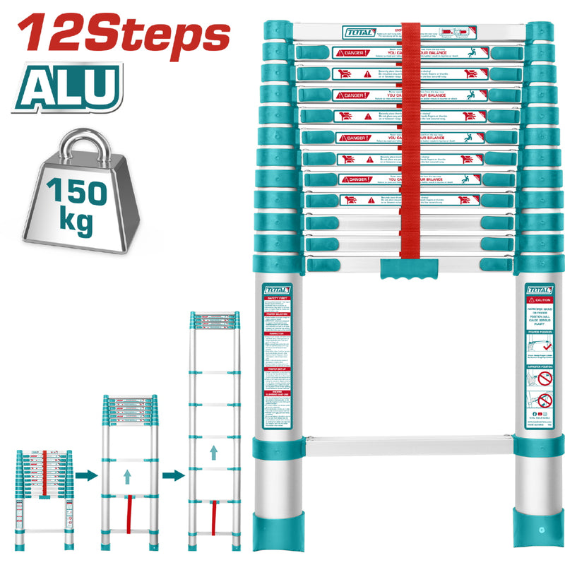 Escalera telescópica de aluminio de 12 escalones.