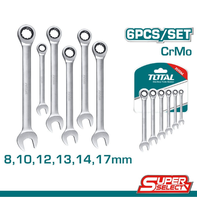 Llaves inglesas con Ratchet Size:8-17mm 8mm,10mm,12mm,13mm,14mm,17mm. CR-V. 6 piezas.