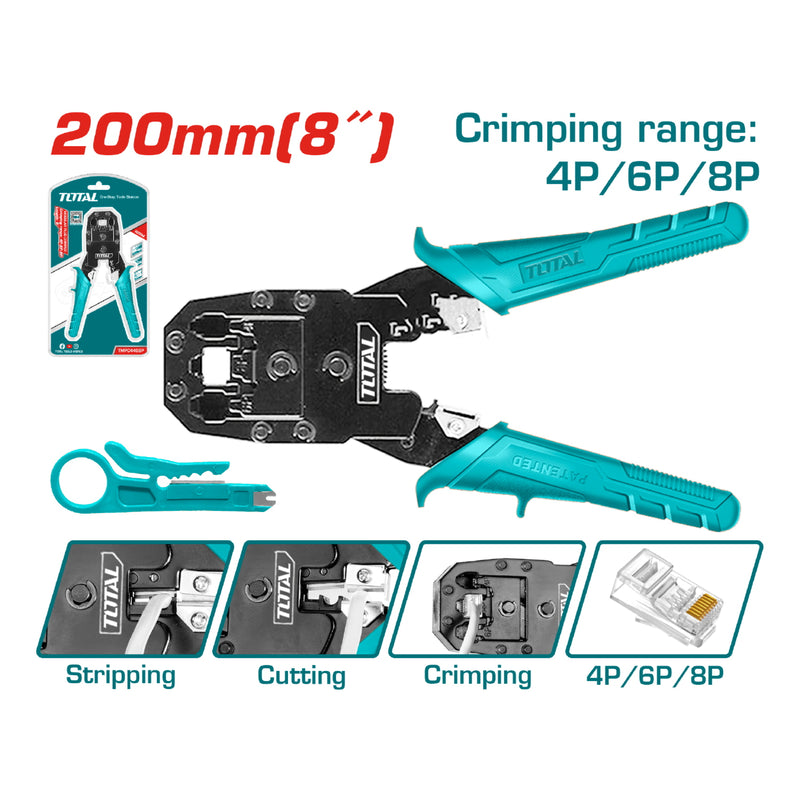 Crimpadora de enchufe modular Engarzado, Pelado, Corte, Longitud: 8", Mango de PVC de diseño único