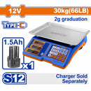 Balanza de Supermercado para Alimentos. 2G-30Kg. Pantalla LED. Bateria 12V. Cargador USB tipo C por separado.