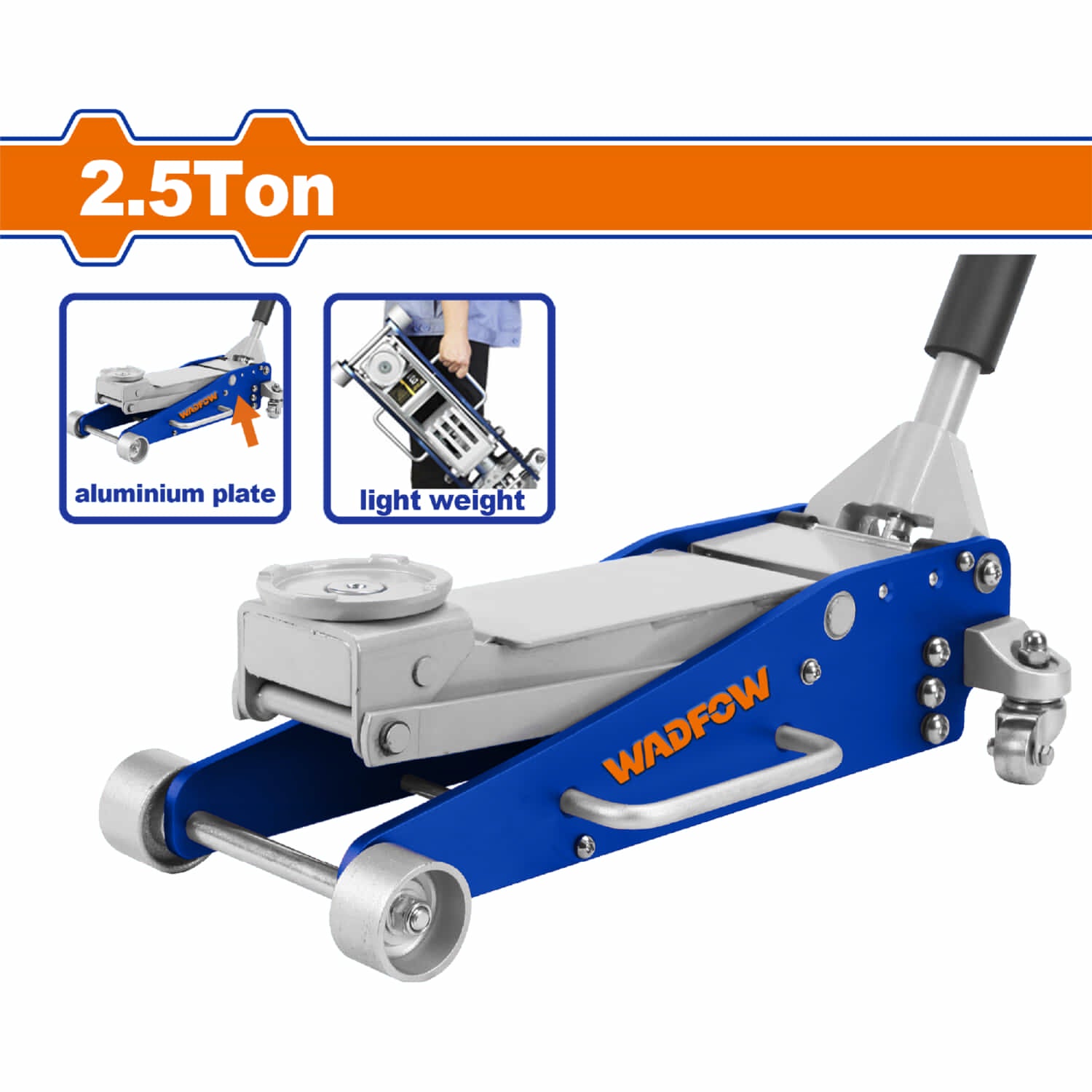 Gato Hidráulico de piso 2.5 Ton. Alt. Min. 100mm. Alt. Max: 465mm. Recorrido: 365mm.