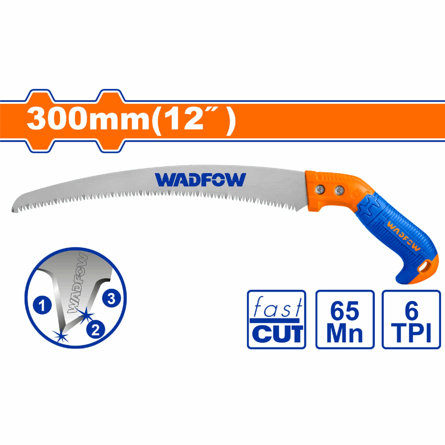 Sierra para podar 12" 65Mn. 7TPI. Dientes triples rectificados de precisión.