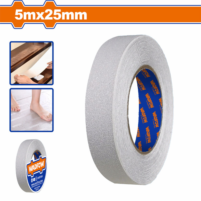 Cinta Tape antiderrapante antideslizante PEVA 5mx25mm. Esp: 0.72mm. Transparente. Ideal para baños, duchas, cocinas.
