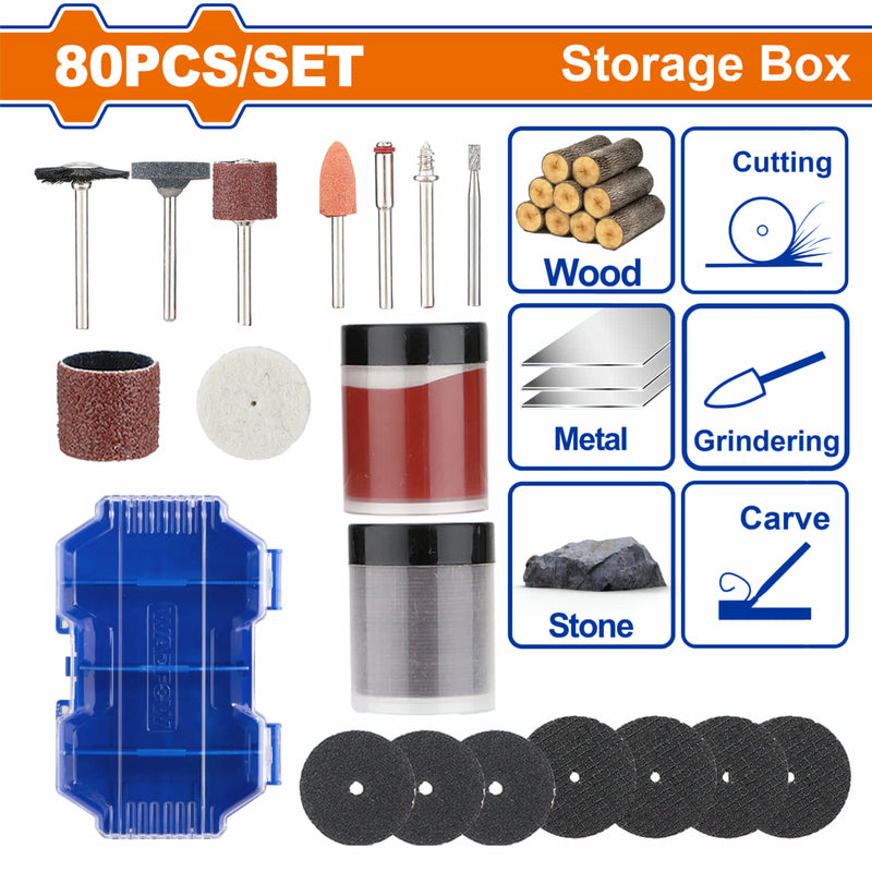 Mini mototool accesorios para 80 piezas (bandas,piedras,cepillo,cortador,discos,mandril)