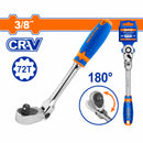 Ratchet de Cabeza Flexible 3/8". Cr-V.72 dientes. Rota 180º. Long: 250mm. Térmico. Cromado.