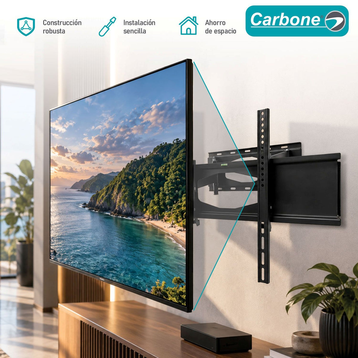 Soporte de TV Ajustable para Pantallas de 32''-85''. Brazo de pared fijo para televisor.