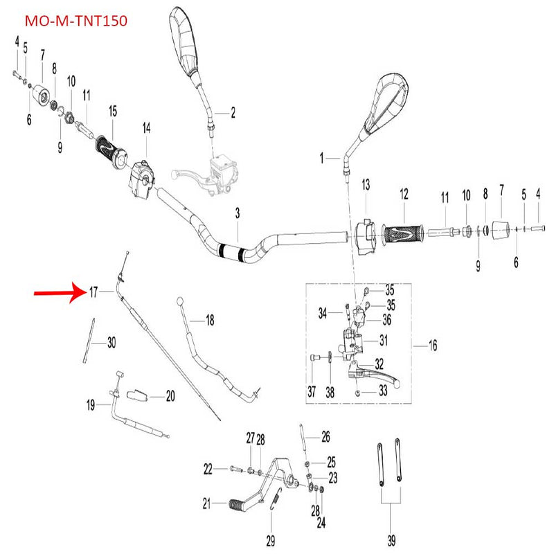 Cable del acelerador (TNT150) (COD. NUEVO MO-REP-40300L350101)