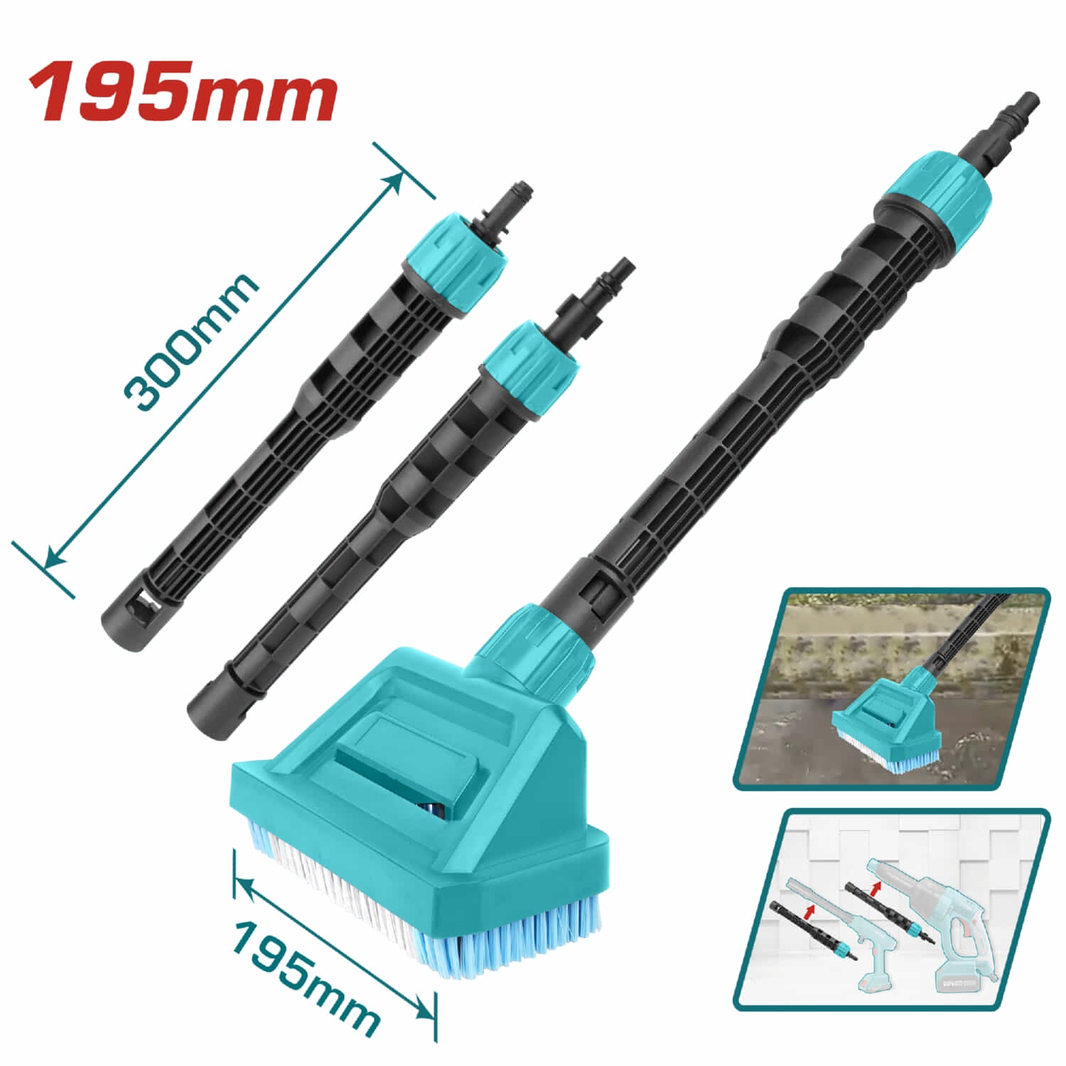 Cepillo para piscina de 195mm compatible con extensión de 300mm para Hidrolavadoras TPWLI2028 TPWLI2008 TPWLI20282 UTPWLI20282 TPWLI20084