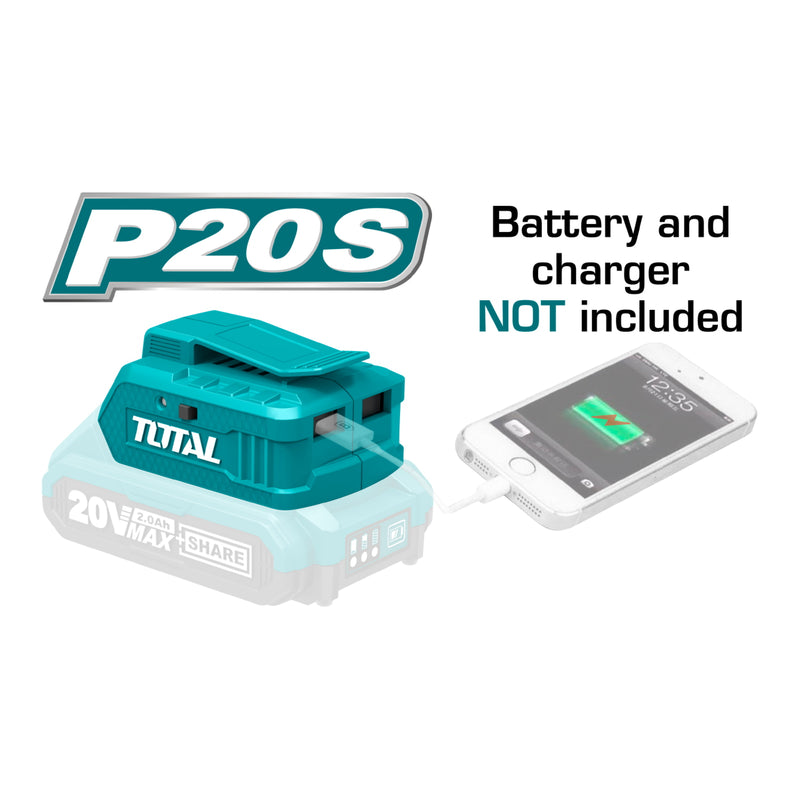 Cargador USB-A para Celulares y otros equipos Lithium-Ion de Bateria de 20 V. No incluye B/C.