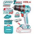 Drill Taladro Inalámbrico de 1/2" 20V Función de Impacto. Motor sin escobillas. 55Nm.  Incluye baterías y cargador.