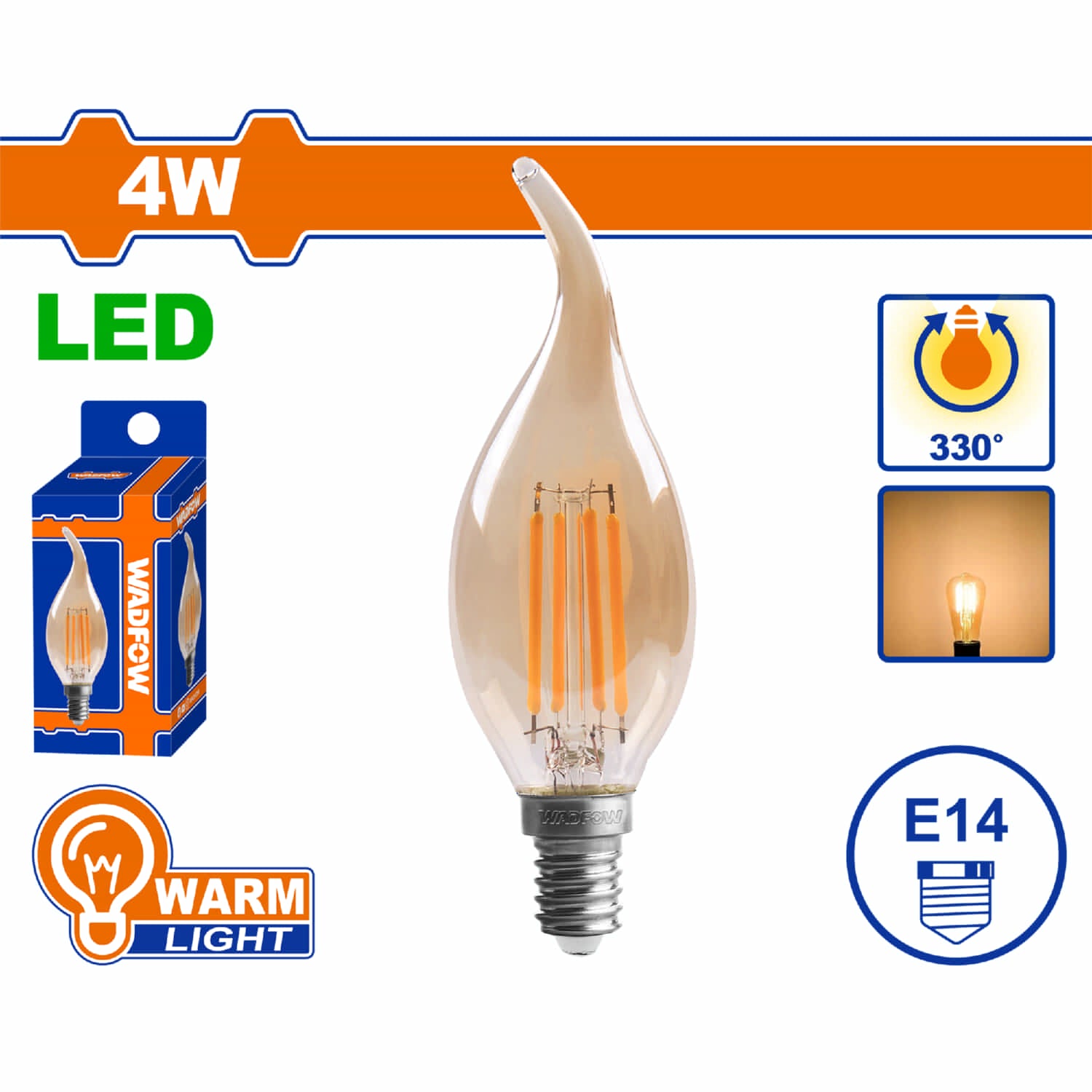 Bombillo Lágrima LED 4W 2200K 100~240V/50-60Hz. Luz Cálida. 15000 horas. 400 Lumens. Base E14.