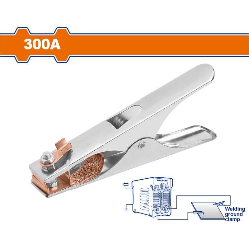 Pinza para cable tierra para soldadura de 300A. Apertura máx: 60mm. Longitud:170mm.