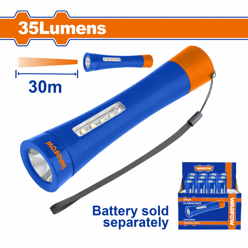 Linterna de mano. 35Lm. Interruptor de luz. Usa 3 pilas alcalinas AAA. Peso: 50g. D/L: 40/152mm.