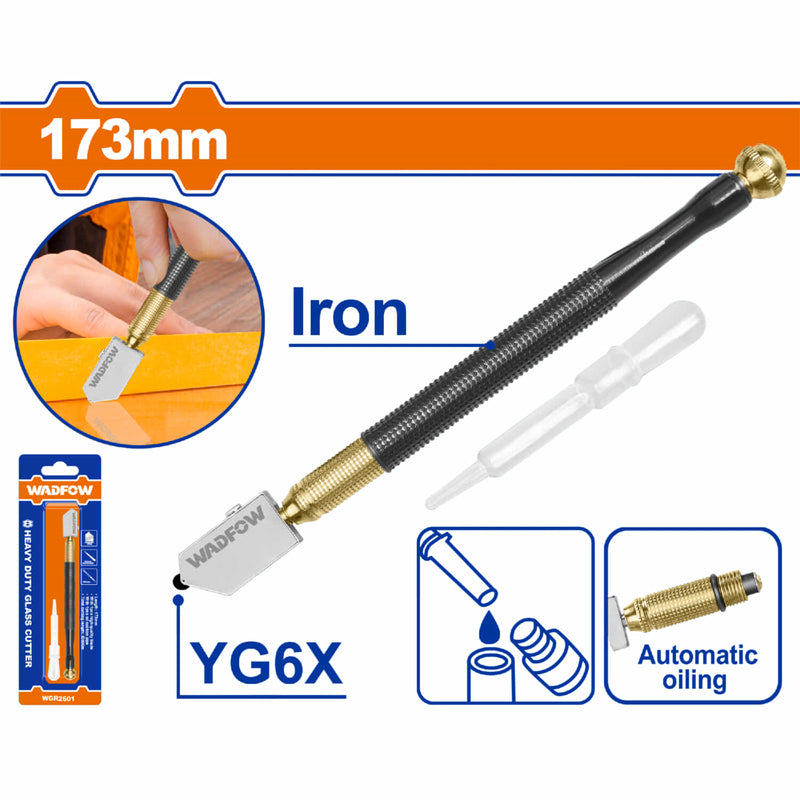Cortador de vidrio heavy duty. Cuerpo de metal con alimentador de aceite automático. 173mm
