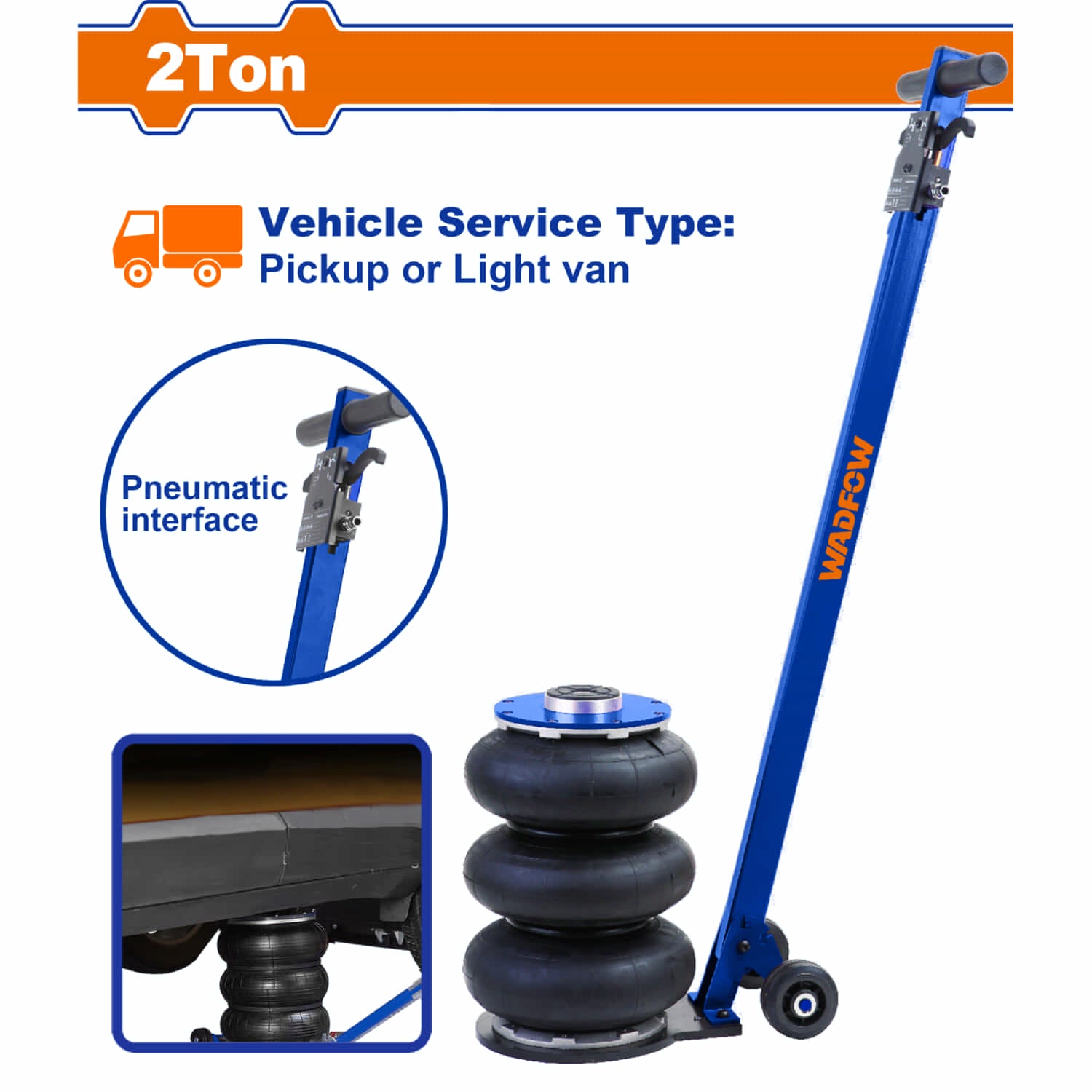 Gato Neumático de aire 2 Ton. Alt. Min: 200mm. Alt. Máx: 560mm. Ideal para: equipo pesado.