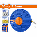 Cinta métrica de Fibra de Vidrio. (Métrico/Pulgada). 30mx12.5mm. Retráctil.