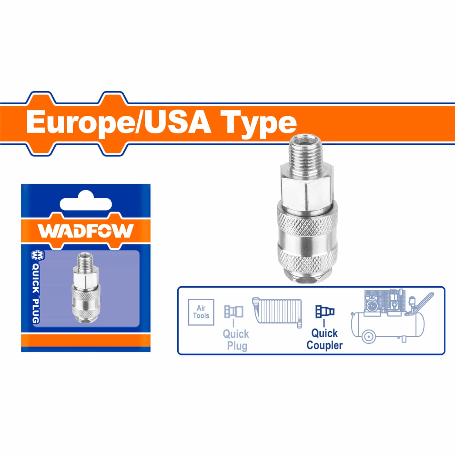 Acoplador conector de aire macho tipo Europeo/Americano. 1/4"