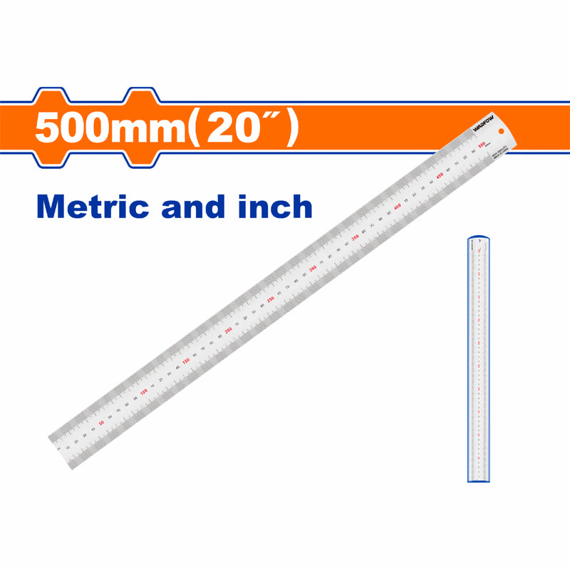 Regla de Acero de 20" Mide metros y pulgadas.