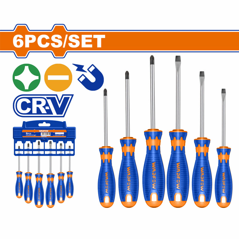 Destornilladores Punta plana SL y Phillips PH Vástago redondo Magnéticos Cr-V Set 6 pzas.