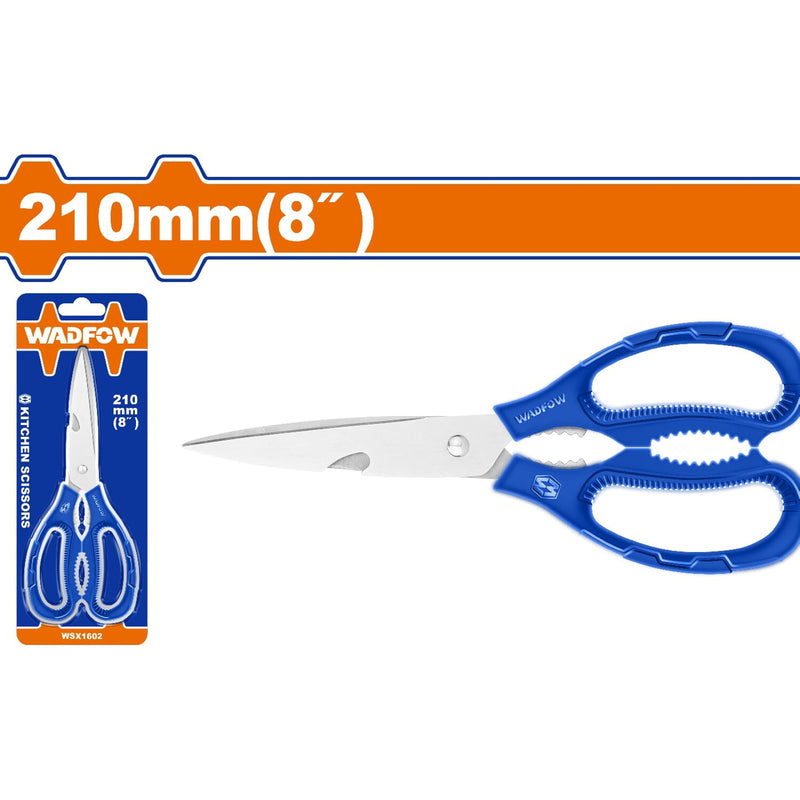 Tijera de acero inoxidable. 8". Mango ergonómico. Grosor: 1.8mm