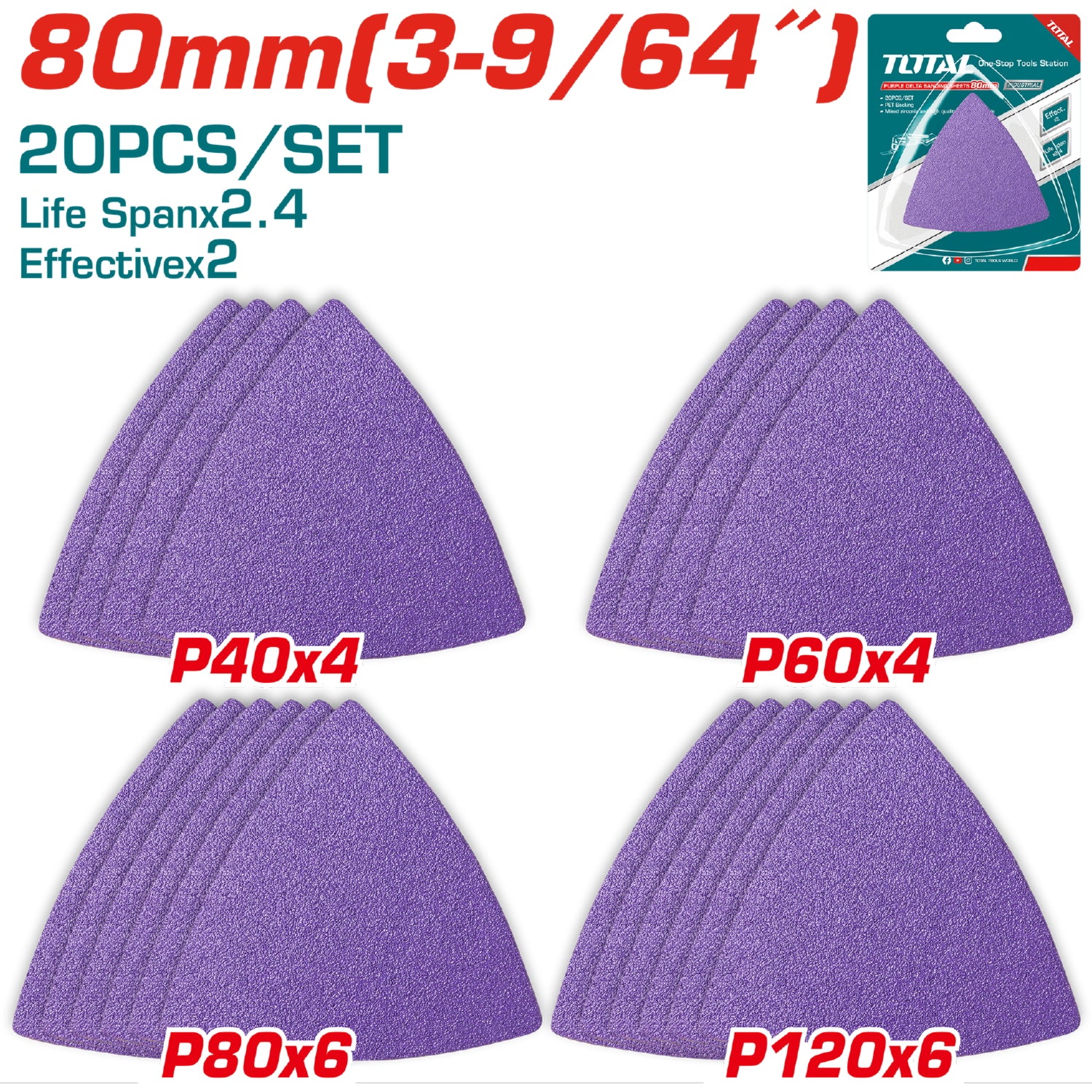 Láminas de lijado delta púrpura. P40x4 P60x4 P80x6 P120x6.