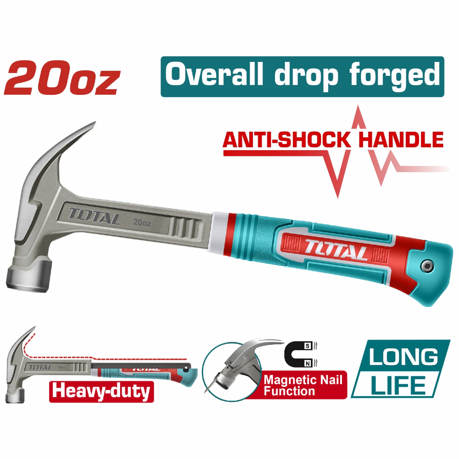 Martillo de Oreja Forjado 20oz Magnético. Acero al carbono #45 Mango Fuerte.