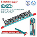 Dados Socket de Impacto 3/8" 8-14mm. Cr-Mo. Tratamiento térmico. Set de 10 piezas.