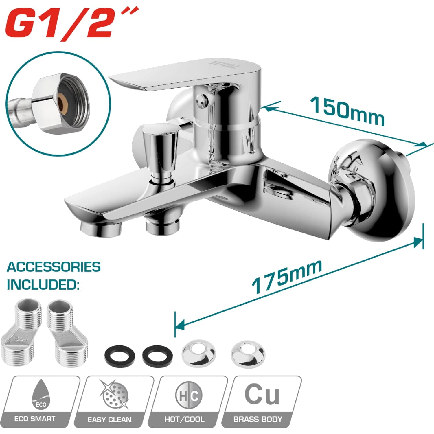 Llave Grifo De Ducha Bañera Con Mezclador De 1 Mando. Tamaño: 178 X 175 X 103 Mm.