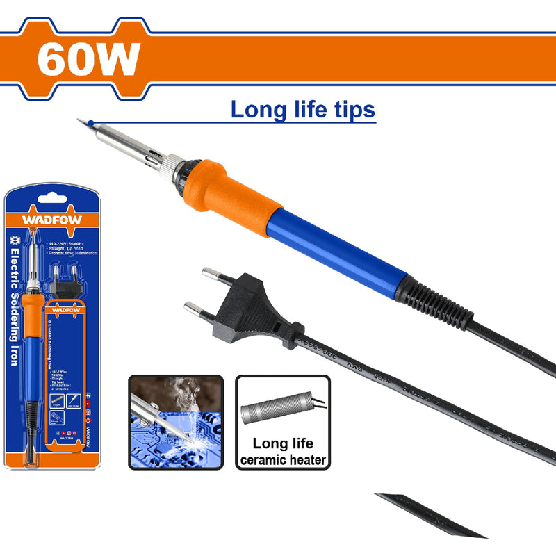 Soldador Cautín de Estaño Eléctrico. 60W. Voltaje 110-120V. Precalentamiento: 1-2minutos.