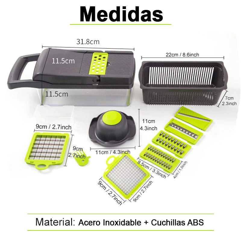 Cortador picador de vegetales y frutas con recipiente de almacenamiento rallador rebanador