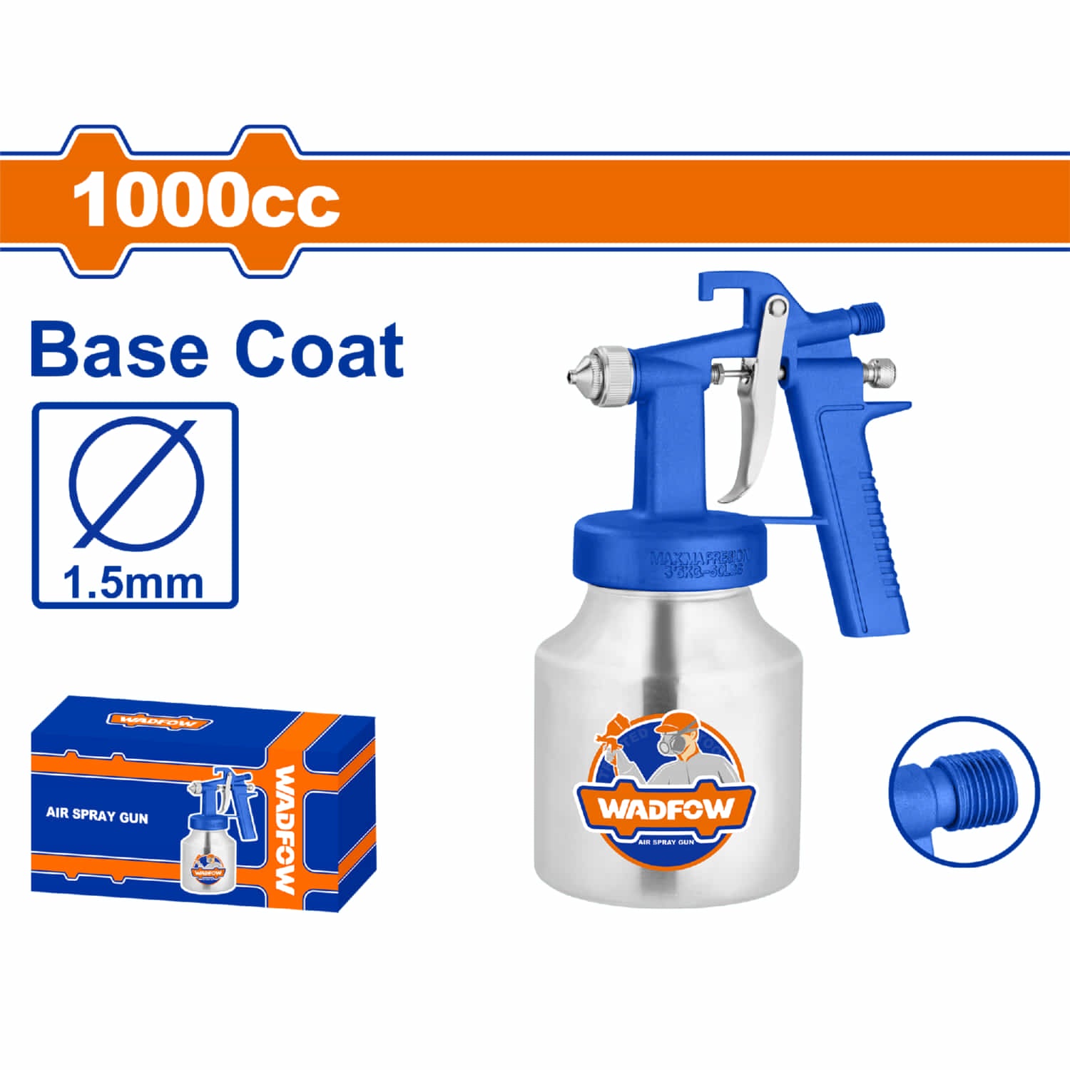 Pistola spray para Pintar 1000cc. Boquilla: 1.5mm. Ideal capa base. Presión: 2-3 bar. De aire para compresor