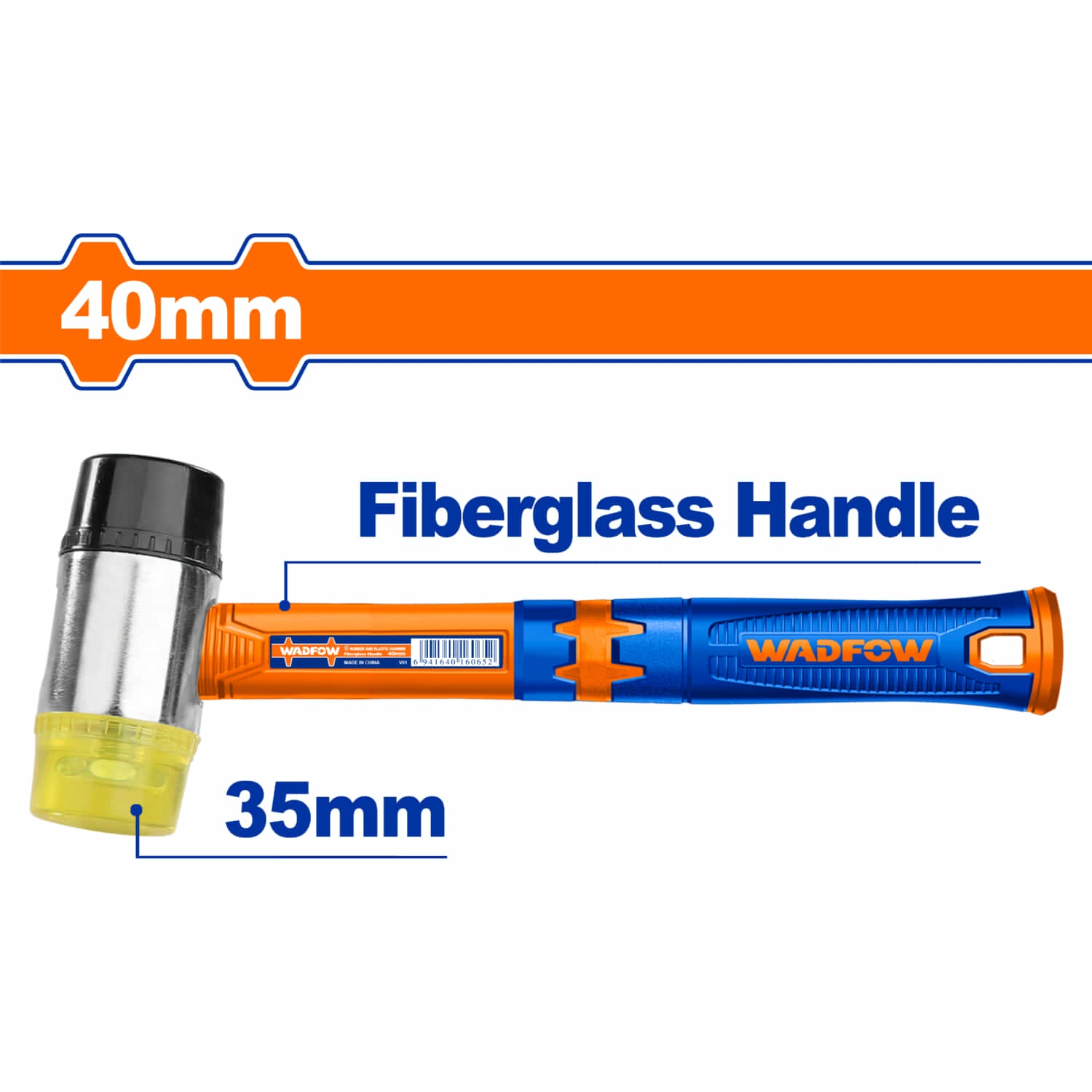 Mazo de goma y plástico. Diámetro 35mm. Mango Fibra de Vidrio.