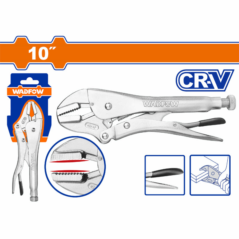 Alicate de presión 10" mandibula recta. Rango: 0-43mm. HRC52º-HRC60º Cr-V Niquelado. Pinza.